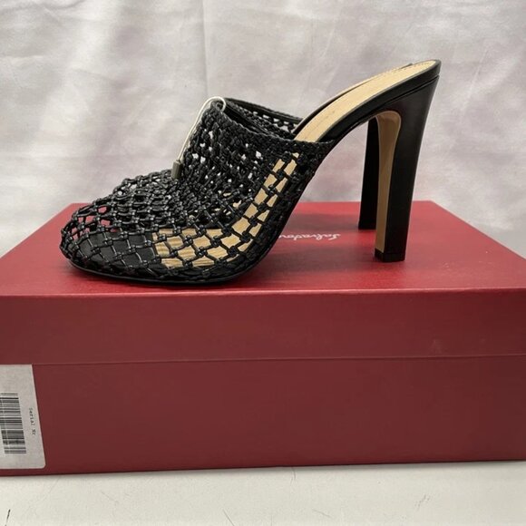 NEW SALVATORE FERRAGAMO  Ellas X5 Woven Leather Mules – Women’s Size 9C – Black - Picture 6 of 11
